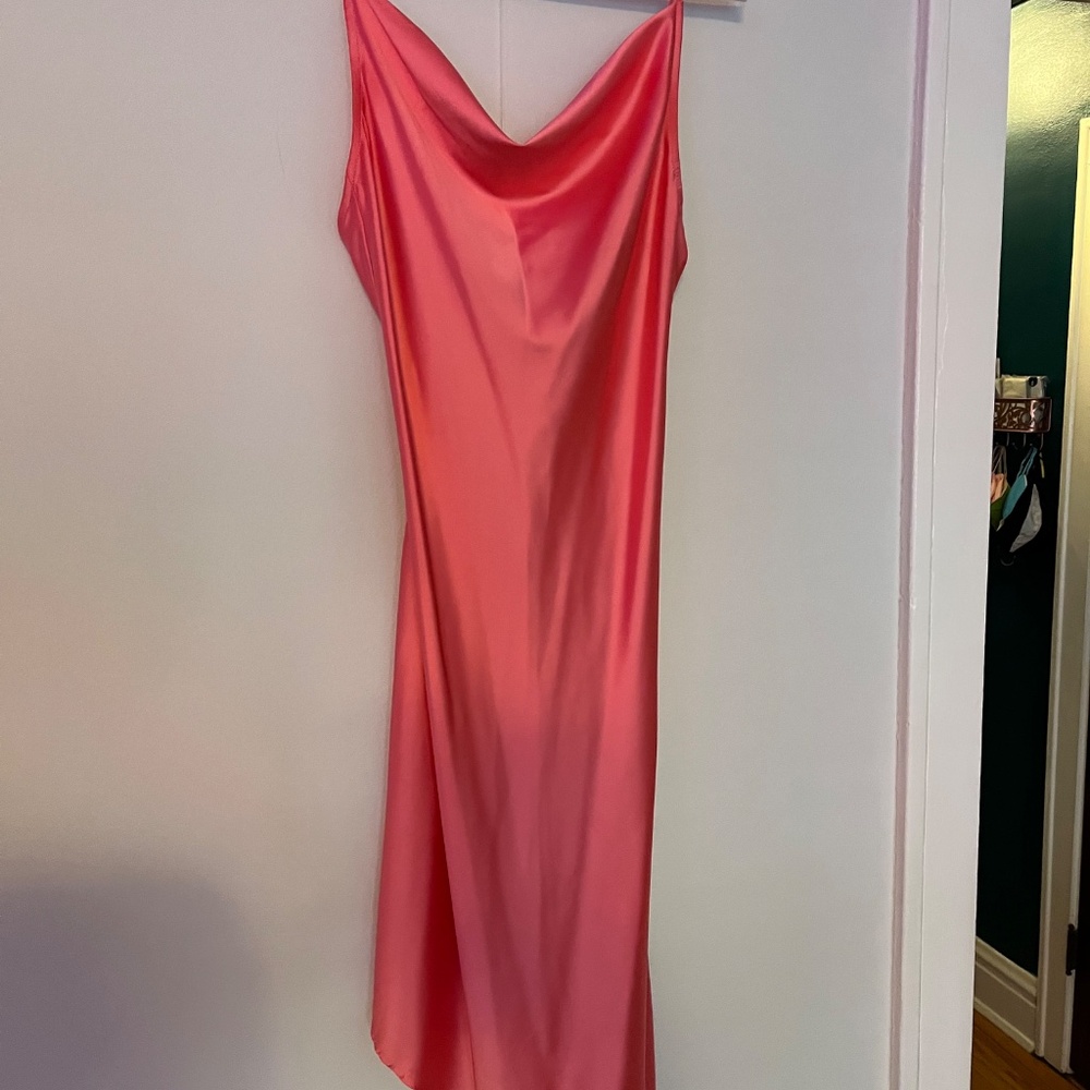 Molly Bracken Le Soir Barbie Hot Pink Cowl Neck Satin Dress